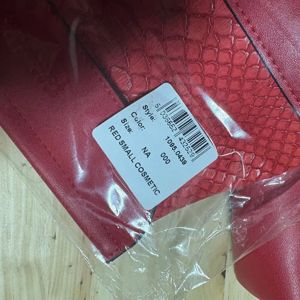 Folli Follie Womens Faux Leather Small Cosmetic Case Pouch Red Zipper Snake Skin